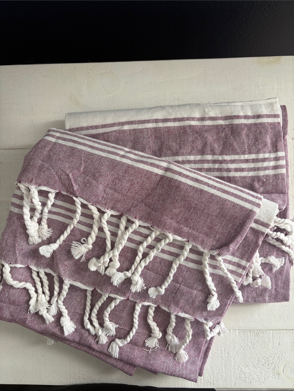 Two Cotton Turkish Towel in Dusty Rose with White Stripe - Unbranded